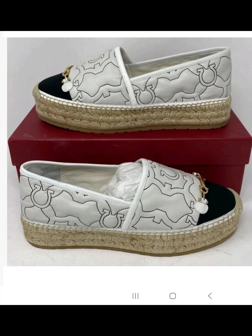 Salvatore FERRAGAMO Kim Gal White Leather Bianco Espadrilles Size 8.5 NWB
